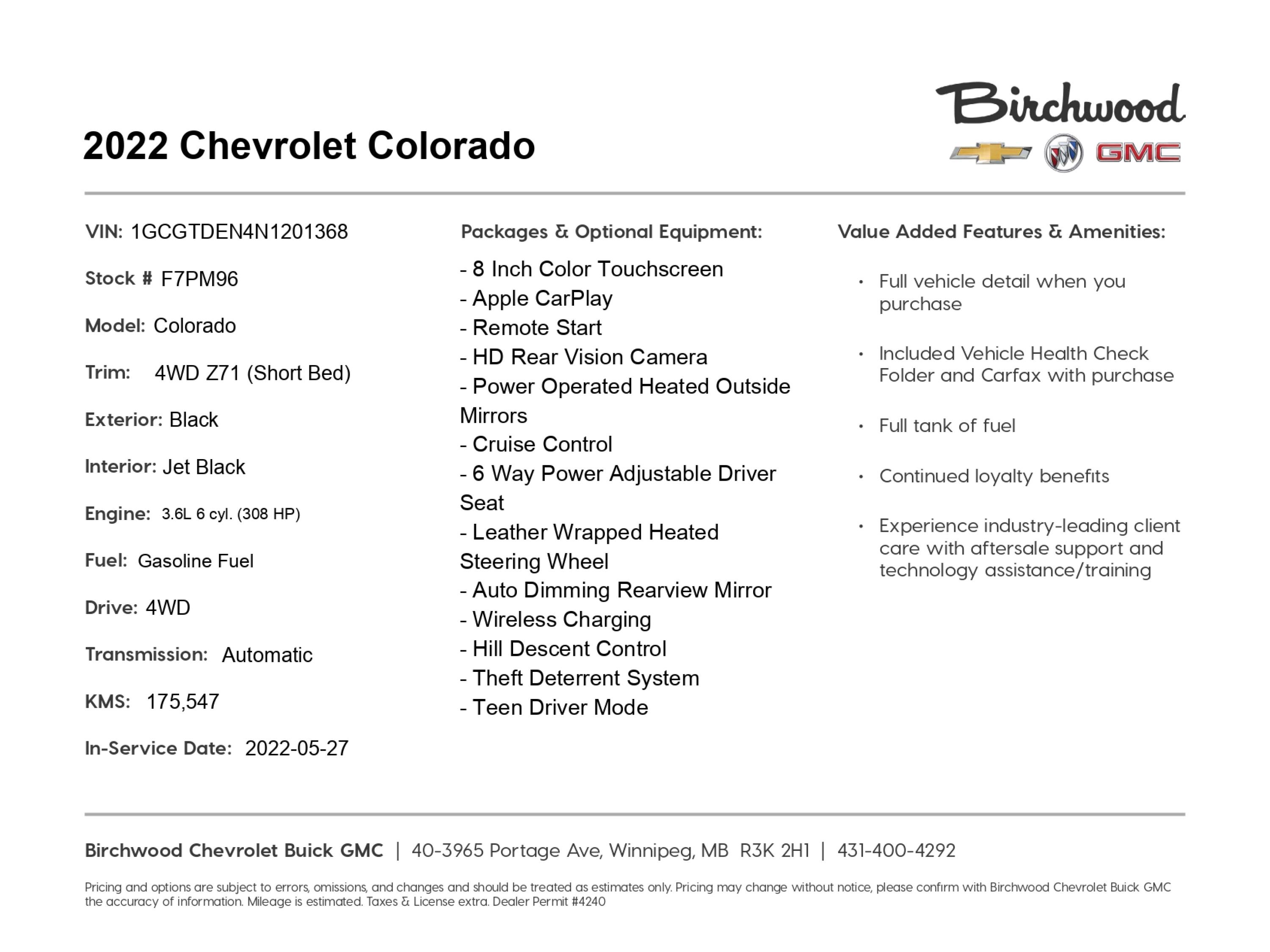 Black 2022 Chevrolet Colorado Pickup Truck Four-Wheel Drive Automatic